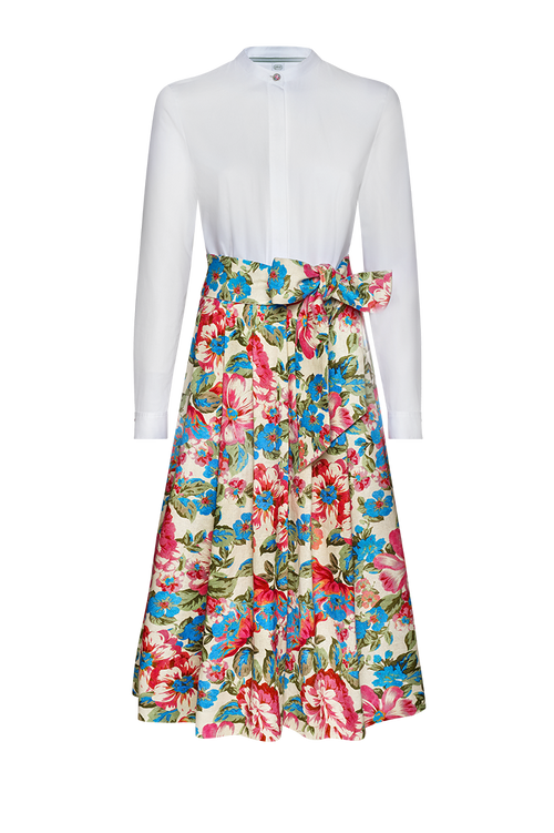 Blusenkleid mit floralem Leinenrock