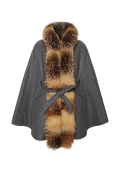 Reversible cape with fur trim - thumbnail 1