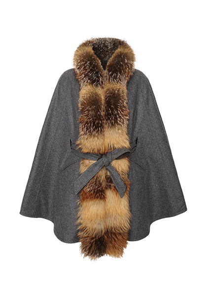 Reversible cape with fur trim