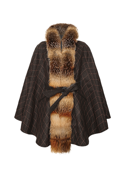 Reversible cape with fur trim - Image 3