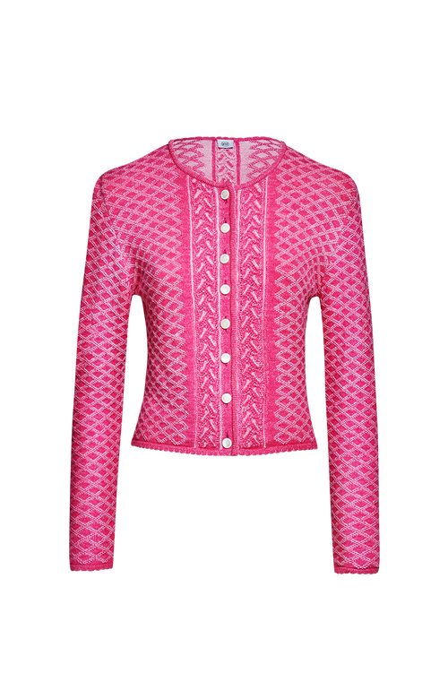 Plated cardigan with brocade pattern
