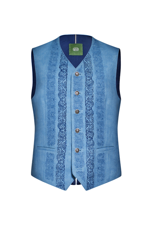 Blaudruck Gilet with relief embroidery