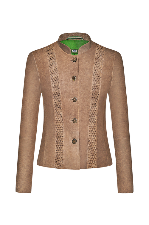 Smocked leather jacket